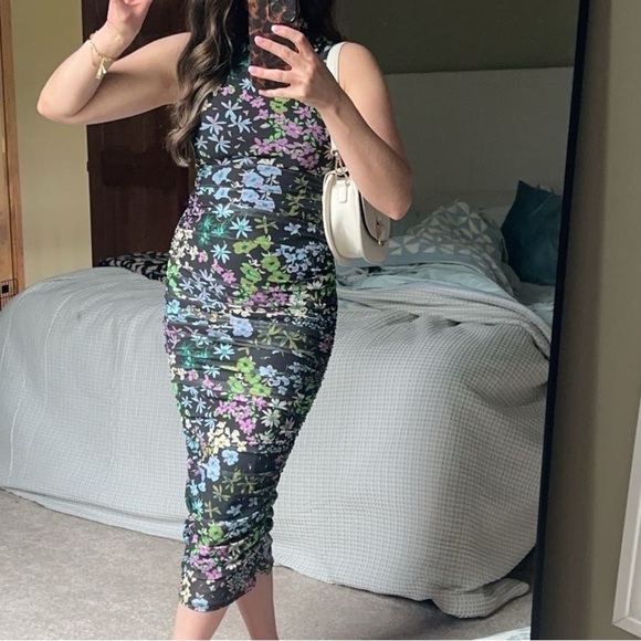 AFRM Dresses & Skirts - AFRM High Neck Black Floral Midi Dress